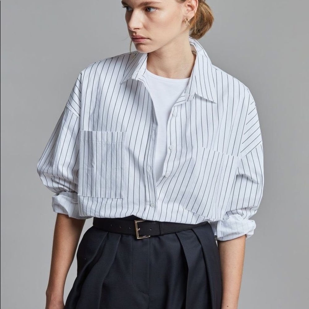 Amaris Striped Button Down Shirt - White/Onyx